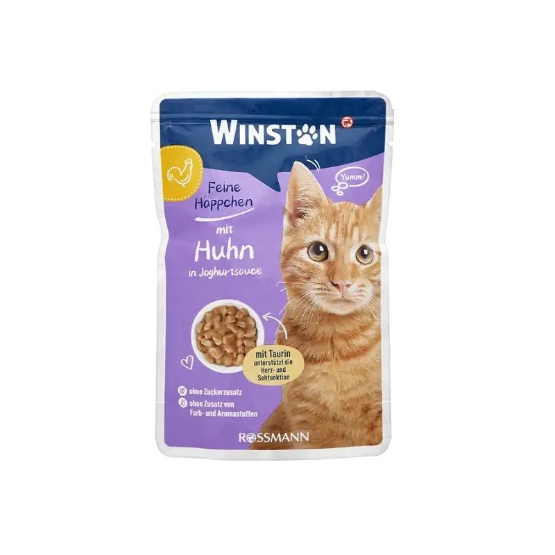 پوچ گربه وینستون با طعم مرغ در سس ماست Winston Chicken In Yogurt Sauce وزن 100 گرم