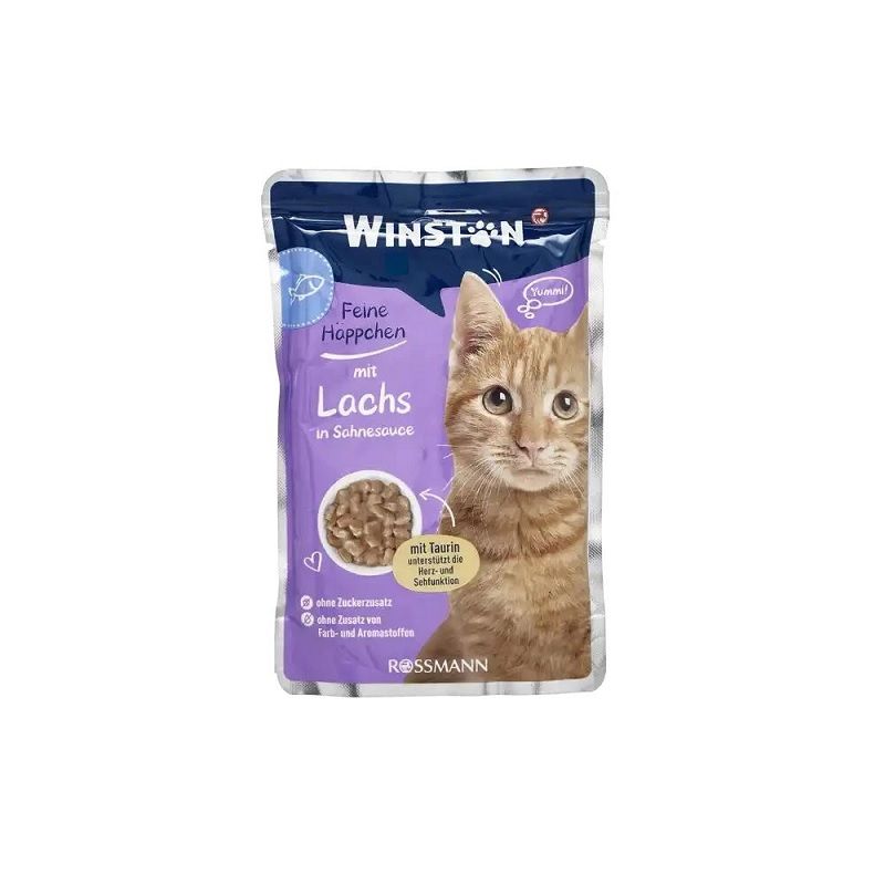 پوچ گربه وینستون با طعم سالمون در سس خامه Winston Salmon in a creamy sauce وزن 100 گرم