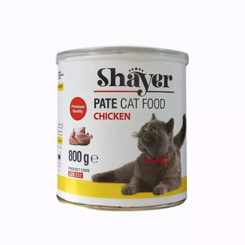 کنسرو غذای گربه شایر با طعم گوشت مرغ Shayer Chicken وزن 800 گرم