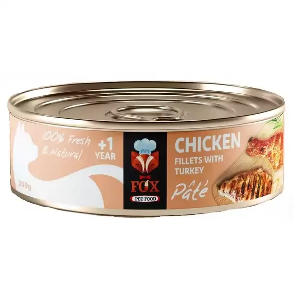 کنسرو غذای گربه فاکس مدل Chicken & Turkey طعم فیله مرغ و بوقلمون وزن 200 گرم