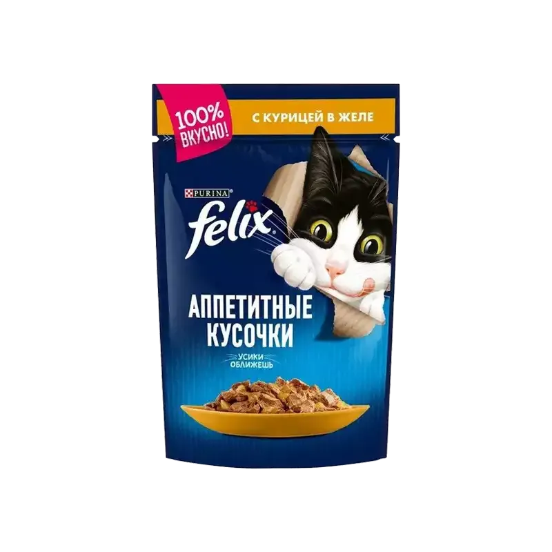 پوچ گربه فلیکس با طعم مرغ Felix Chicken وزن 85 گرم