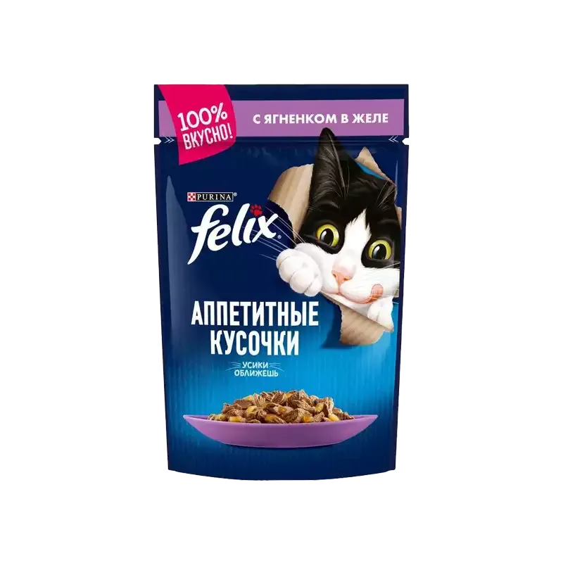 پوچ گربه فلیکس با طعم بره Felix Lamb وزن 85 گرم