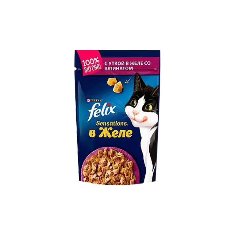 پوچ گربه فلیکس با طعم اردک Felix Duck وزن 85 گرم