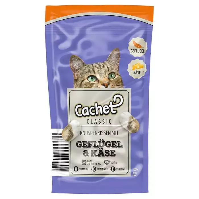 اسنک تشویقی گربه کچت طعم پنیر و مرغ Cachet Treat Chicken & Cheese وزن ۷۰ گرم