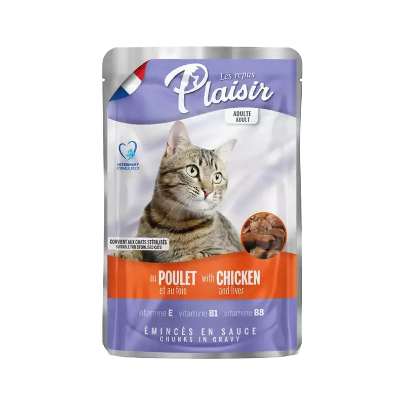 پوچ گربه پلایزر با طعم مرغ و جگر Plaisir Chicken & Liver وزن 100 گرم