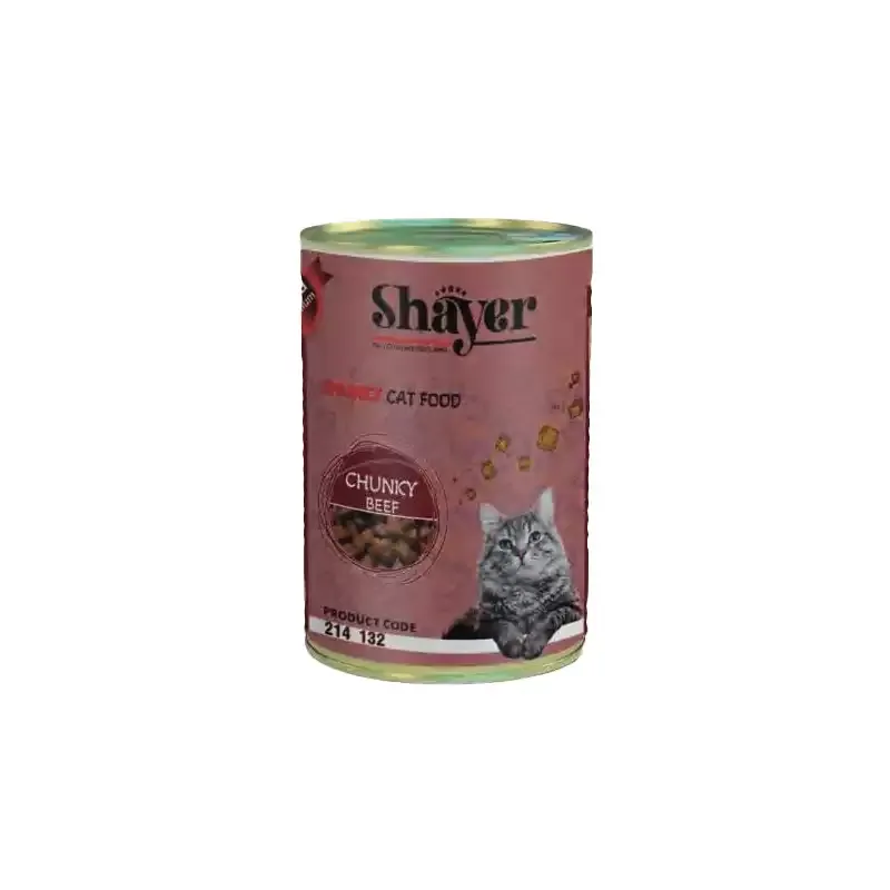 کنسرو غذای گربه شایر با طعم گوشت تکه ای Shayer Chunky Beef وزن 400 گرم