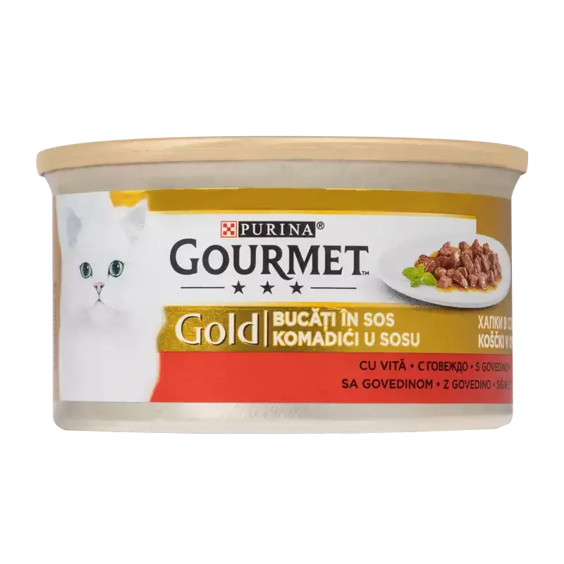کنسرو غذای گربه گورمت مدل Gold Beef وزن ۸۵ گرم