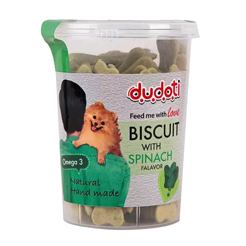 تشویقی بیسکوییت سگ دودوتی با طعم اسفناج وزن 150g