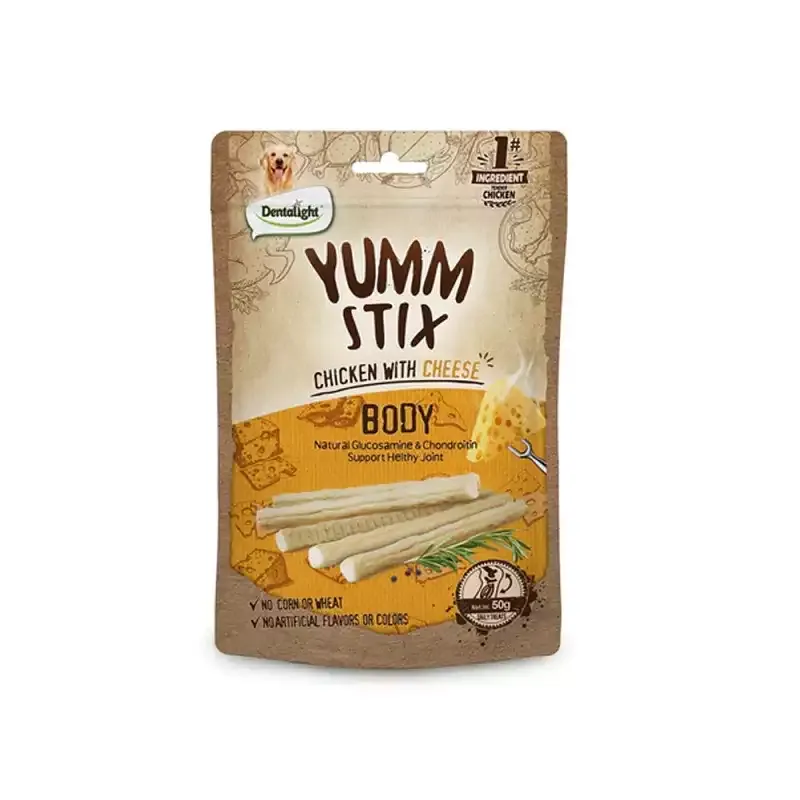 تشویقی سگ دنتالایت مدل اسنک نرم YUMM STIX CHICKEN & LAMB طعم مرغ و پنیر وزن 50 گرم