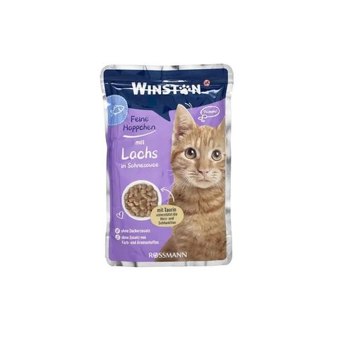 پوچ گربه وینستون با طعم سالمون در سس خامه Winston Salmon in a creamy sauce وزن 100 گرم