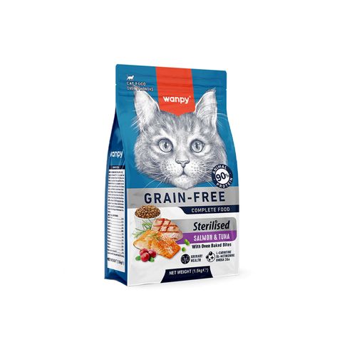 غذا خشک گربه عقیم شده ونپی با طعم ماهی سالمون و تن Wanpy Grain Free Sterilised Complete Food وزن 1.5 کیلوگرم