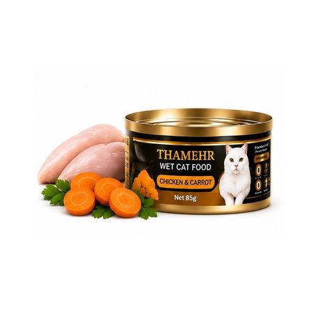 کنسرو نچرال گربه تایمهر THAIMEHR WET CAT FOOD طعم مرغ و هویج در سس گروی وزن 85 گرم