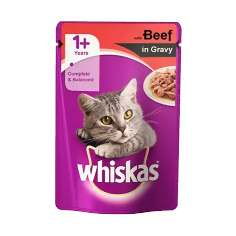 پوچ گربه ویسکاس با طعم گوشت گاو Whiskas Beef in Gravy وزن 100 گرم
