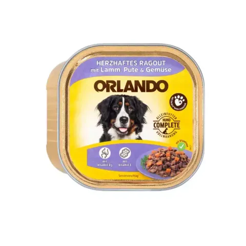 غذای کاسه ای سگ اورلاندو با طعم گوشت بره و بوقلمون و سبزیجات Orlando Lamb & Turkey & Vegetables وزن 300 گرم