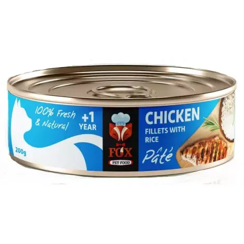 کنسرو غذای گربه فاکس مدل Chicken & Rice فیله مرغ و برنج وزن 200 گرم