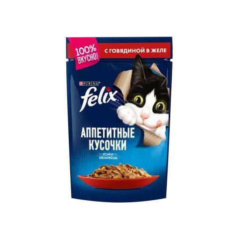 پوچ گربه فلیکس با طعم گوشت گاو Felix Beef وزن 85 گرم
