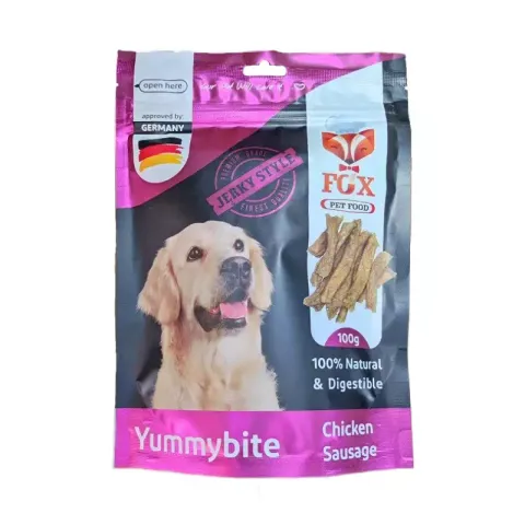 تشویقی سگ فاکس مدل سوسیس یامی بایت Fox Chicken Sausage طعم مرغ وزن 100 گرم