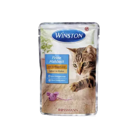 پوچ گربه وینستون با طعم مرغ و جگر در ژله Winston Poultry & Liver In Jelly وزن 100 گرم