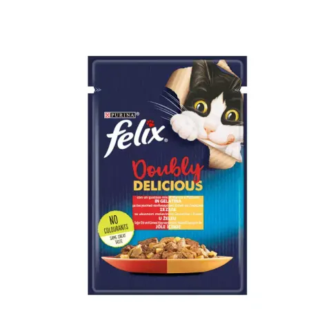 پوچ گربه فلیکس با طعم ميكس گوشت گاو و مرغ Felix Beef & Chicken Jelly وزن 85 گرم