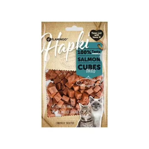 تشویقی گربه فلامینگو مدل تکه ای سالمون Salmon Cubes وزن 90 گرم