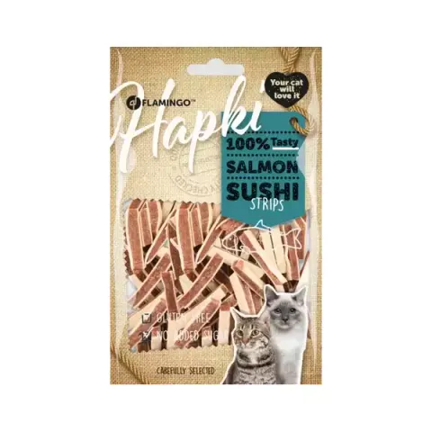 تشویقی گربه فلامینگو مدل سوشی سالمون Salmon Sushi Strip وزن 90 گرم