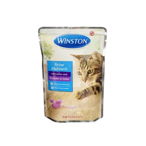 پوچ گربه وینستون با طعم بره و بوقلمون در ژله Winston Lamb & Turkey In Jelly وزن 100 گرم